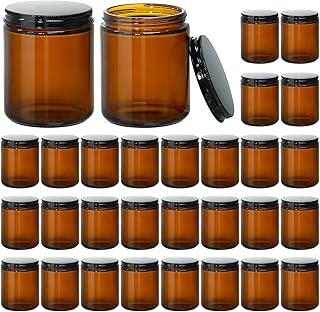 KEYWING 8 oz Candle Jars with Lids, 30 Pack Amber Glass Jars with Black Metal Lids, Round Candle Containers, Empty Jar for Making Candles, Powder, Liquid, Cream