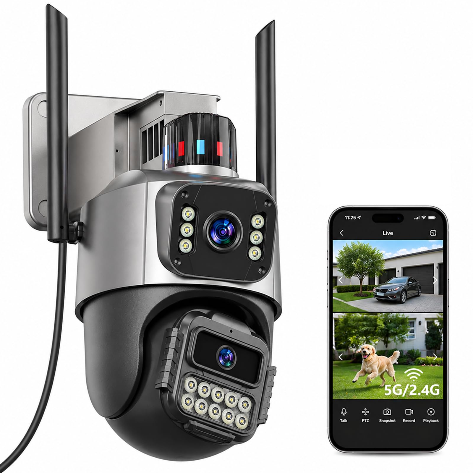 Photo 1 of (UNTESTED) GUOANVISION Security Camera Outdoor, Cameras for Home Security, 6MP Dual Lens PTZ Camera, 6X Digital Zoom, Plug-in, Auto Tracking, Color Night Vision, 2-Way Audio, IP66 Waterproof, No Subscription