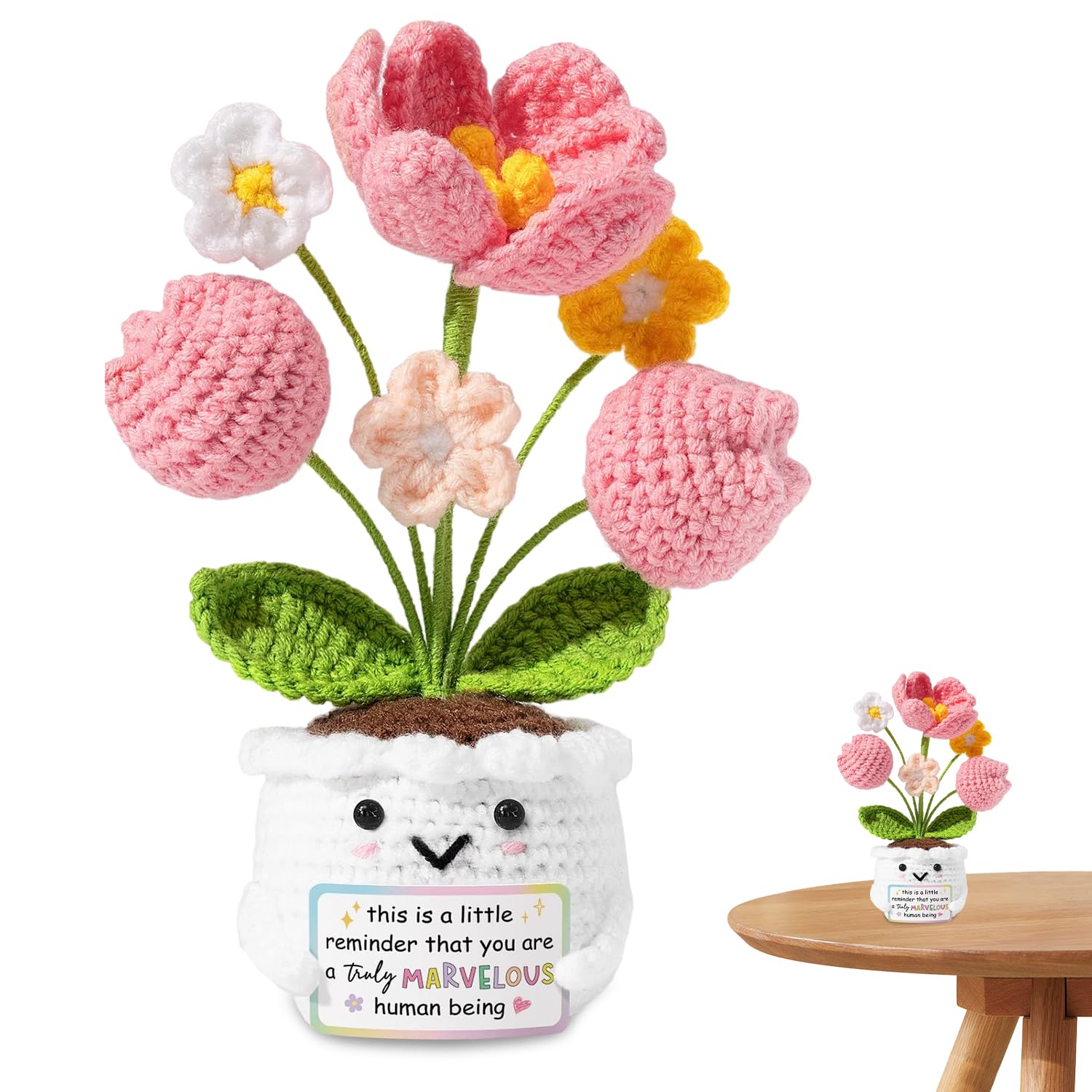 Srumvoat Emotional Support Crochet, Handmade Crochet Flower with Positive Card, You Are a Truly Marvelous Human Being, Emotional Support Gift for Women, Thank You Gift for Mum Teacher Coworker Friend