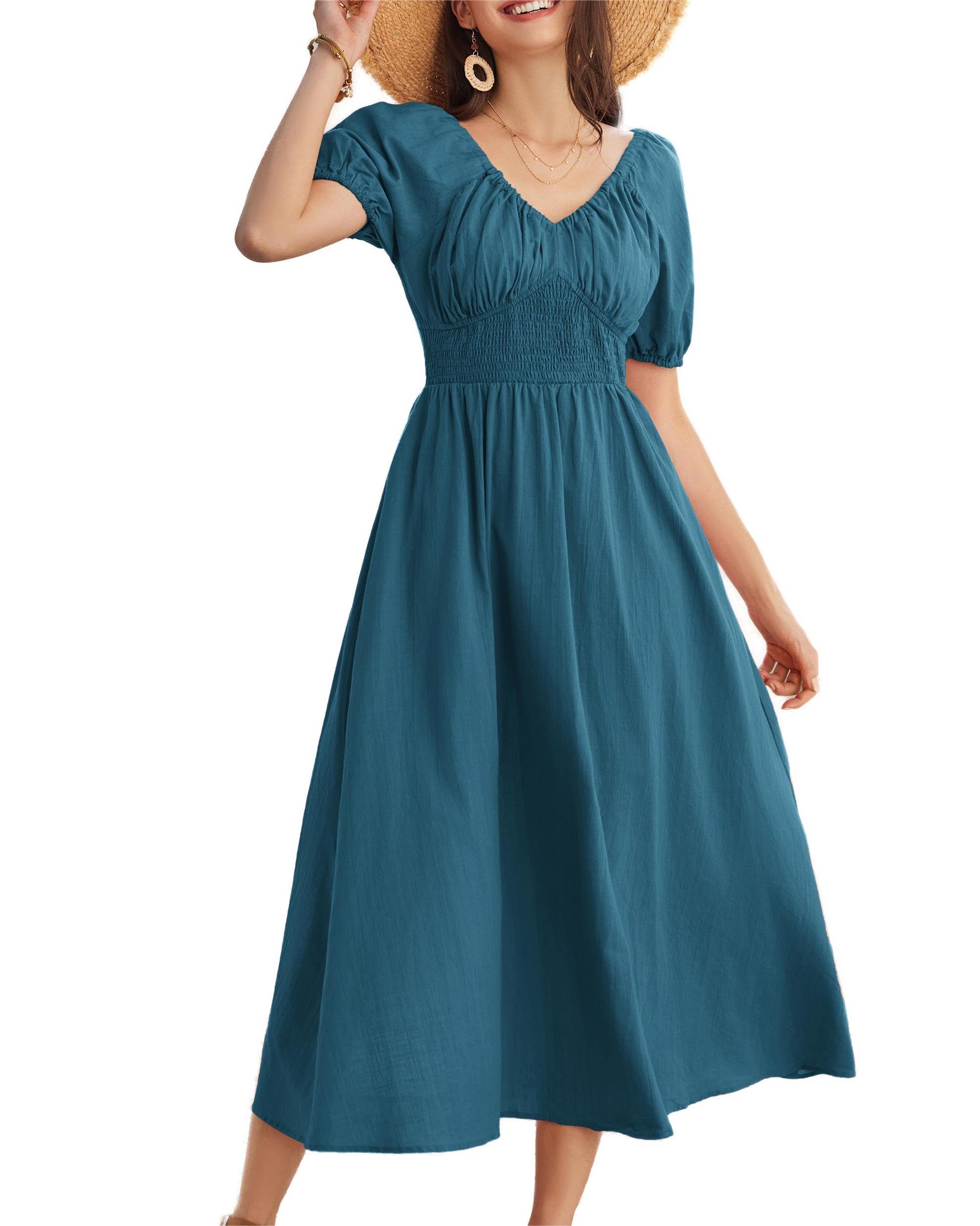 GRACE KARIN Abito da donna a linea svasata, in cotone, traspirante, con scollo a V, stile retrò, con tasche