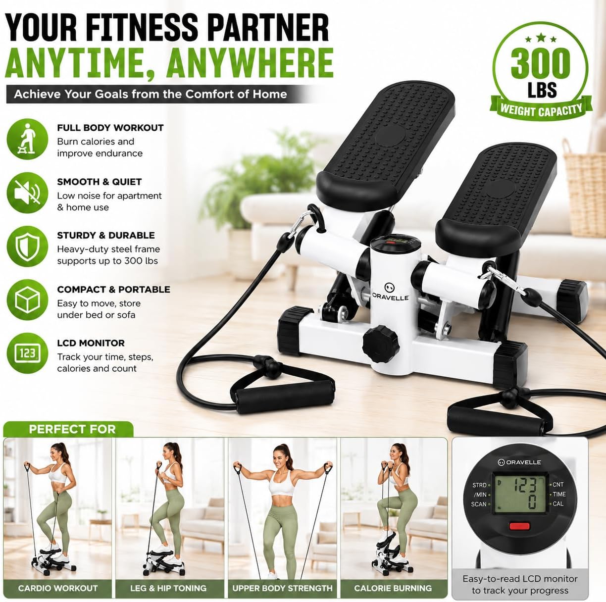 ORAVELLE Fitness Stepper, Compact Exercise Machine for Home Workouts