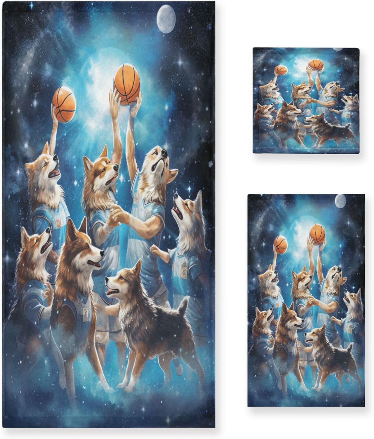 ALAZA -181-wolf Bath Towel Set Luxury Decorative Set of 3, 1 Bath Towel 1 Hand Towel 1 Washcloth Soft Multipurpose for for Bathroom Hotel Gym Yoga Spa