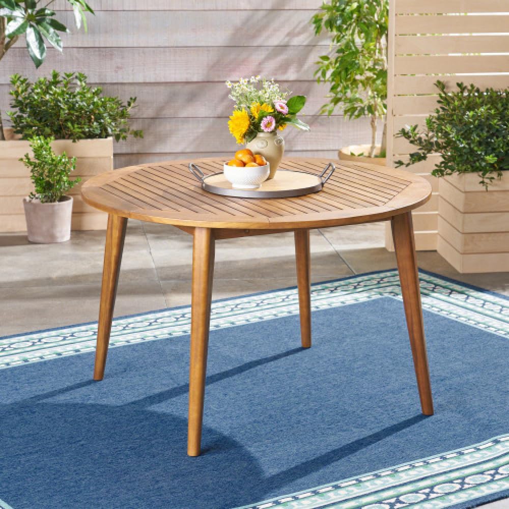 Outdoor Dining Set Featuring Solid Acacia Wood Table and All-Weather Wicker Chairs with Soft Cushioned Seating for Patio, Deck or Garden Use (4 Dining Chairs + 1 Dining Table (63119.00))