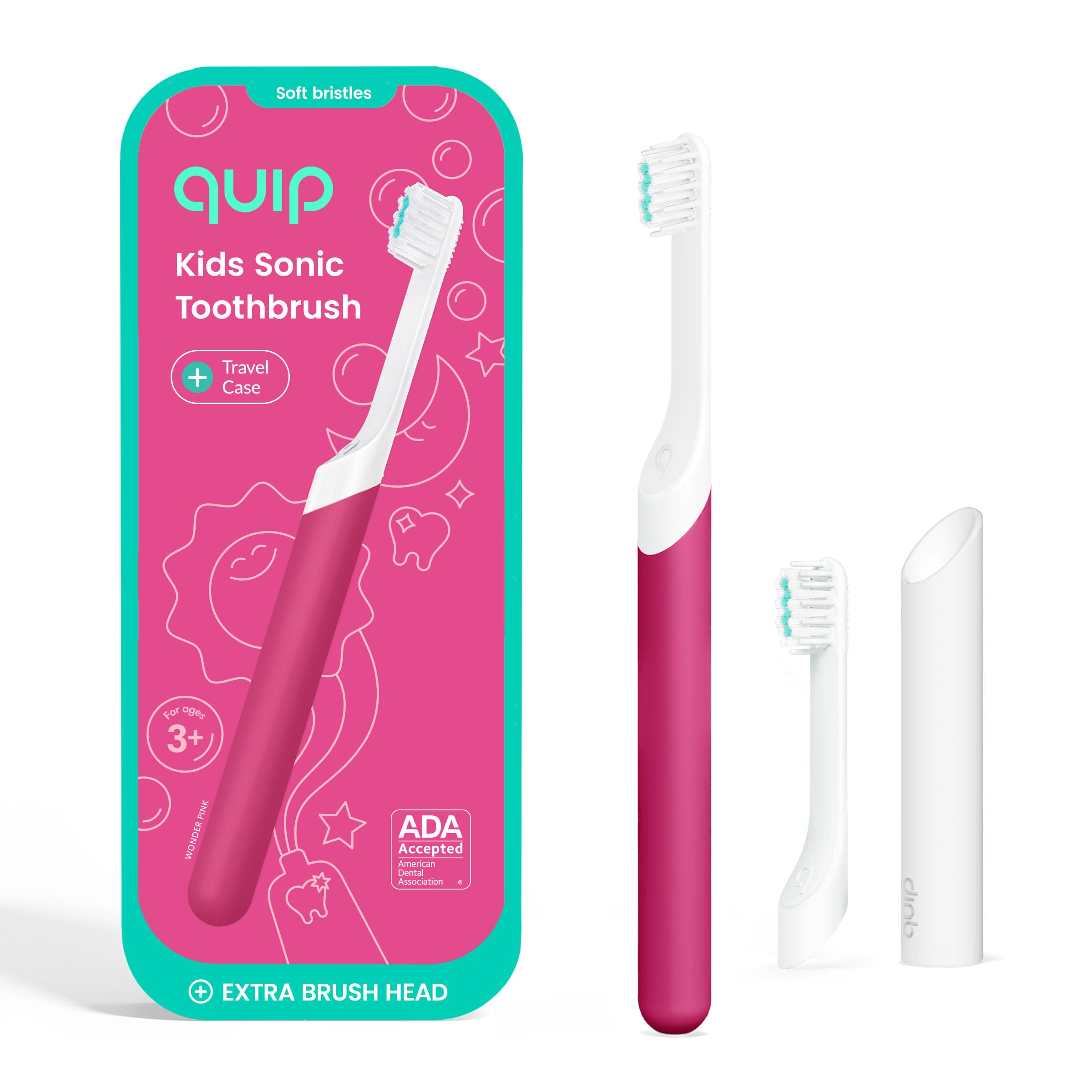 Quip Kids Electric Toothbrush, Battery-Powered Sonic, Wonder Pink, with Extra Brush Head and Travel Cover-picture-51