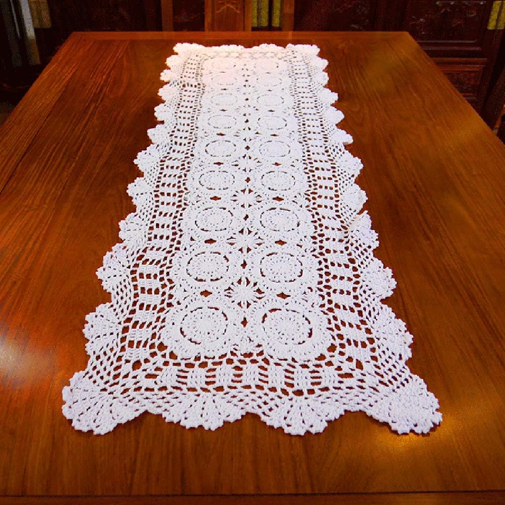 Damanni Rectangular Cotton Handmade Crochet Lace Table Runner Doilies Table Dresser Scarf Décor,16 Inch by 55 Inch，Beige