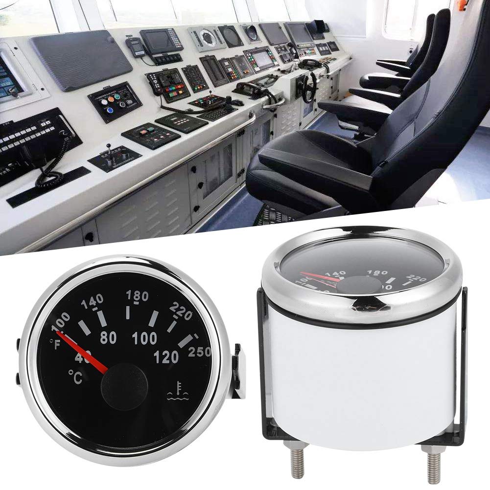 FastUU Medidor de Temperatura del Agua, 52 mm / 2 Pulgadas Medidor de Temperatura del Agua para Barcos a Prueba de Agua, Medidor de Temperatura del Agua del Motor Marino para Barcos, RV(Esfera Negra)