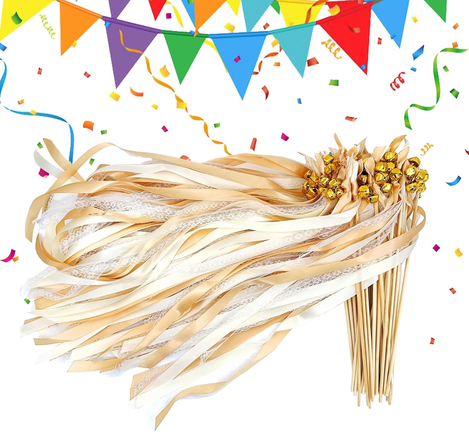 Wedding Wands Ribbon, Holiday Sticks | Wand Decoration Prop with Bell for Wedding Send Off Celebration Holiday Bridal Shower Event Party Supplies