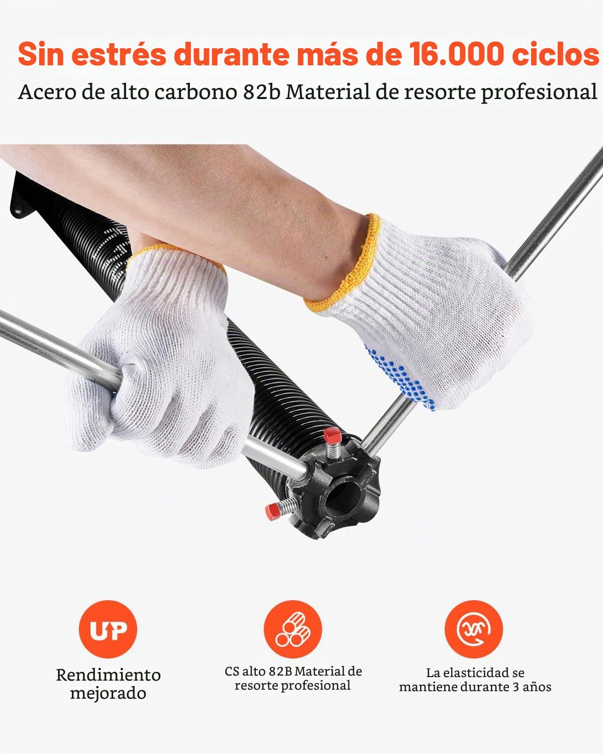 VEVOR Resortes de Torsión para Puertas de Garaje con Barras de Enrollado Antideslizantes y Guantes, Par de Φ5,94 x Φ50,8 x 711 mm, 16 000 Ciclos, Revestimiento Negro de Electroforesis para Reemplazo