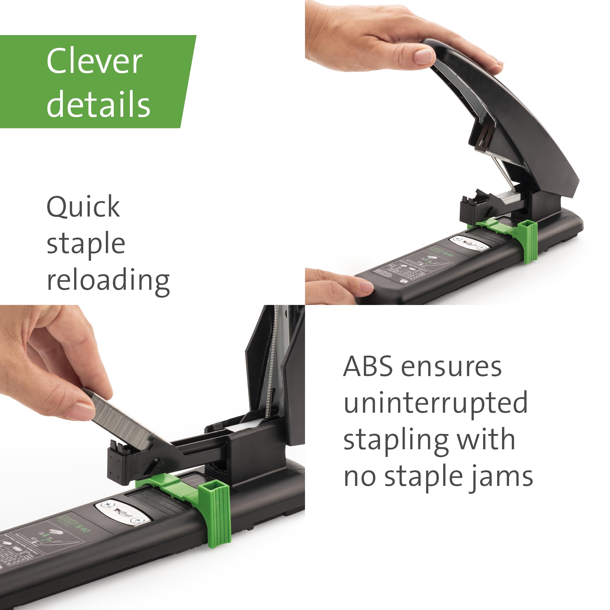 Novus B 40 re+new Agrafeuse durable (capacité d'agrafage 100 feuilles, système anti-blocage, partie inférieure en plastique et partie supérieure en métal avec revêtement en plastique à 97% de