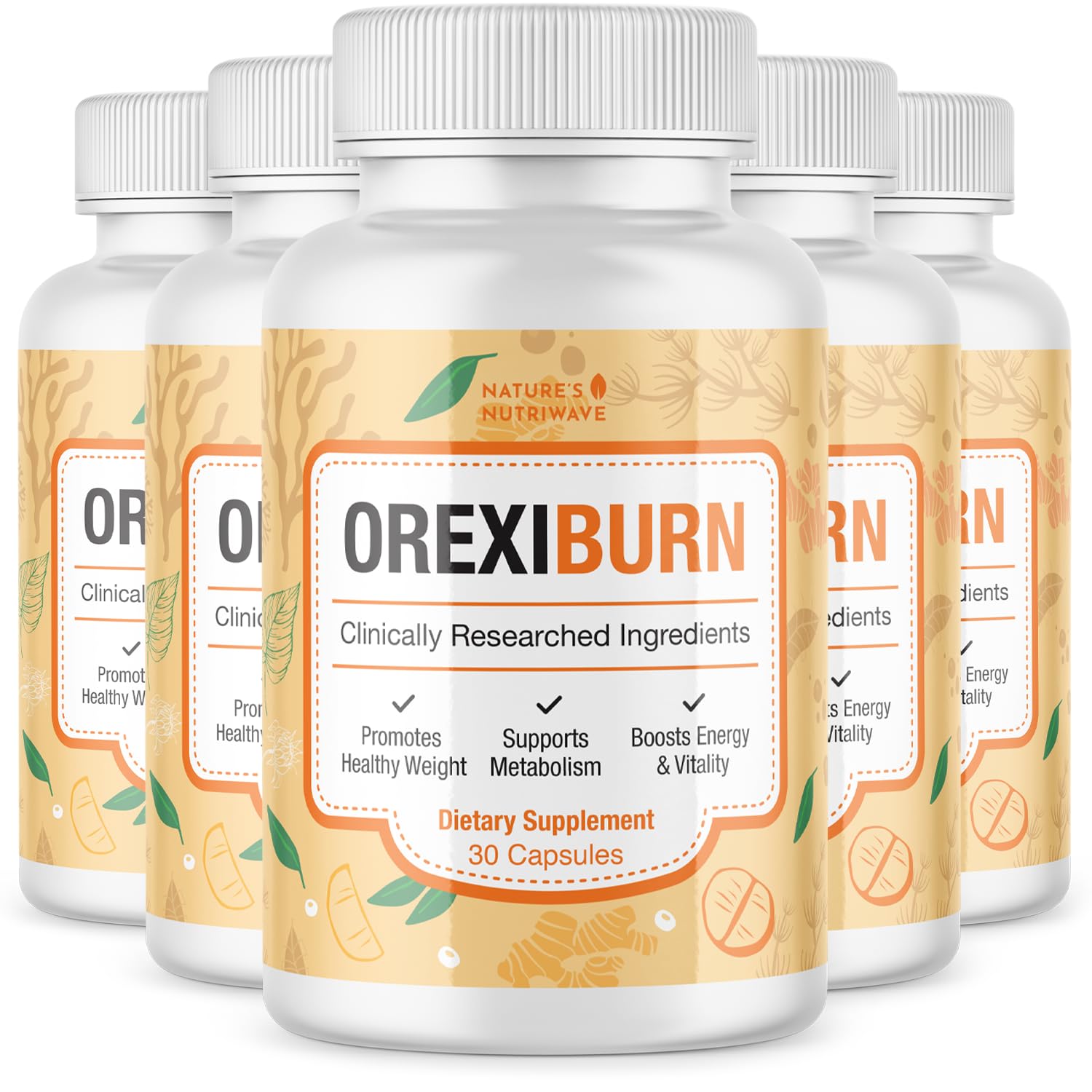 OrexiBurn - 100% Natural Supplement with 8 Plant-Based Ingredients | Non-GMO, No Stimulants, Made in The USA, GMP-Certified | 30 Easy-to-Swallow Capsules, 6 Month Supply