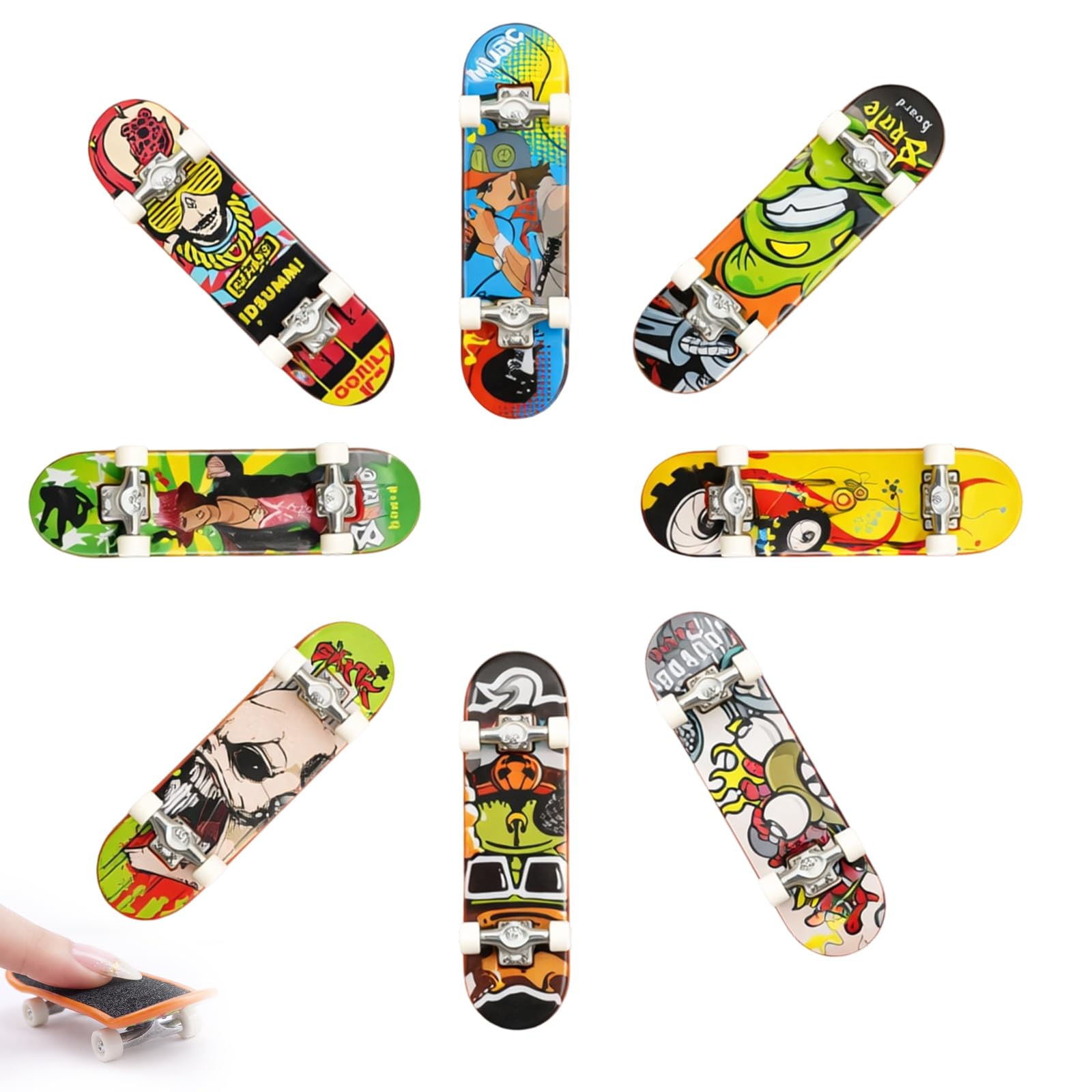 DNTHYRIN 8PCS Finger Skateboards, Mini Skateboard Assortment Random Color Mix, Great for Party Favors, Collectibles, Finger Skateboards Enthusiasts and Fingerboard Fans, Portable Finger Skateboard