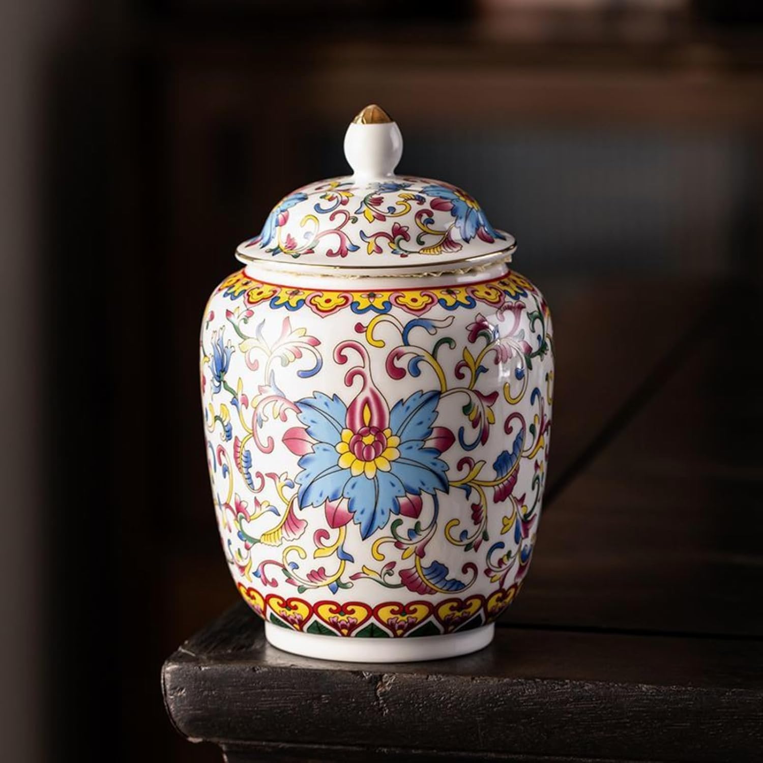 Ceramics Enamel Colors Tea Caddy, 330ml 11.1oz, Sealed Jar Chinese Style Antique Storage Tank