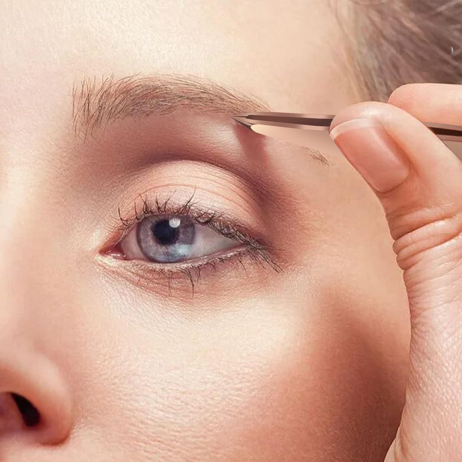 Pinzas de cejas para mujer, pinzas profesionales inclinadas para cejas, vello facial, barbilla y depilación encarnada (oro rosa) (pinzas puntiagudas)