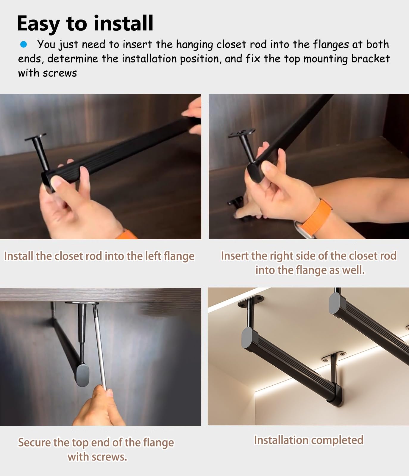 Barra Appendiabiti Spessa Regolabile in Altezza, Asta Appendiabiti sospesa con Staffa terminale, Asta Appendiabiti Nera Resistente per Guardaroba, Facile da installare (90 cm (35 3/8"))