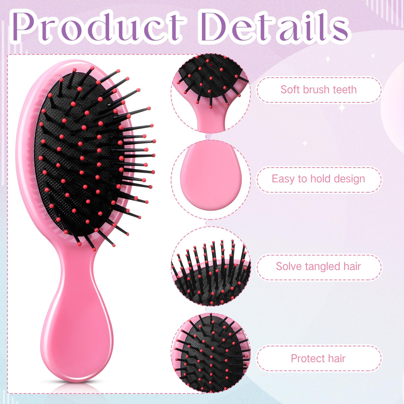 Paquete de 36 mini cepillos desenredantes para cabello húmedo y seco, cepillos desenredantes de chorro para niños pequeños, cepillo de cerdas suaves, cepillo de viaje para mujeres y niñas, cabello