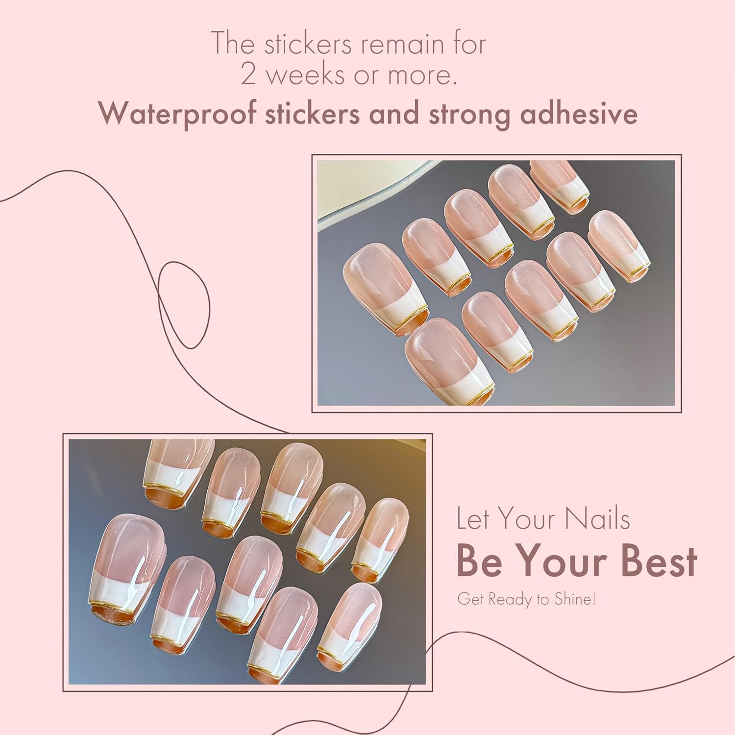 Pure Grace Nude French Tip Press On Nails 10PCS, Classic French Manicure Fake Nails with Soft Nude-Pink Base & Crisp White Tips, Elegant Minimalist Acrylic/UV Gel Press-Ons for Women (light pink, XS)