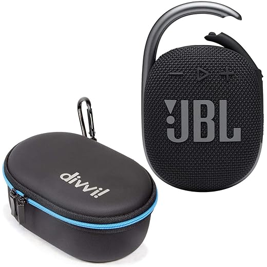 JBL Clip 4 Portable Bluetooth Wireless Speaker Bundle with divvi! Protective Hardshell Case - Black