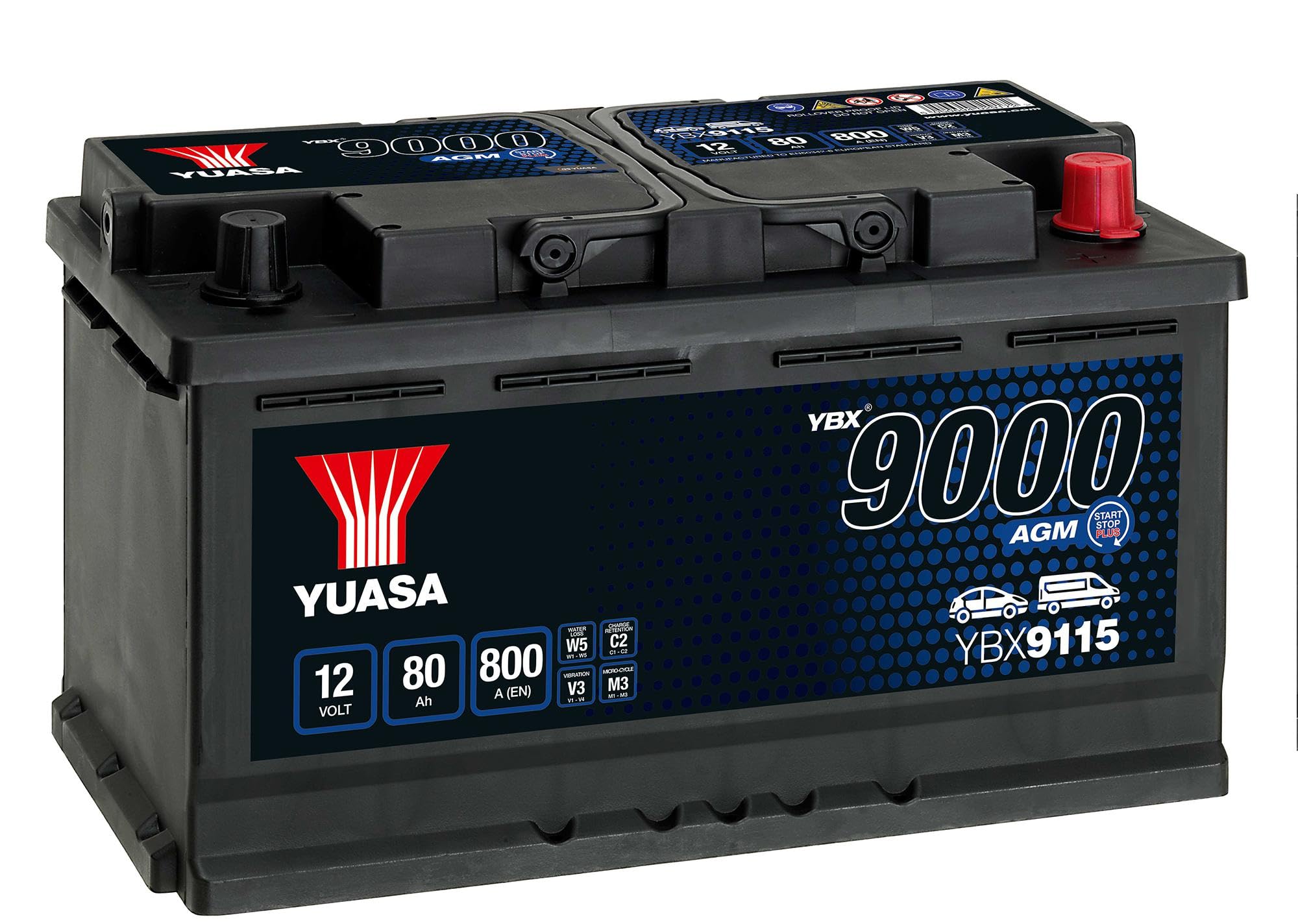 Yuasa YBX9115 12V 80Ah 800CCA AGM Start Stop Plus Car Battery