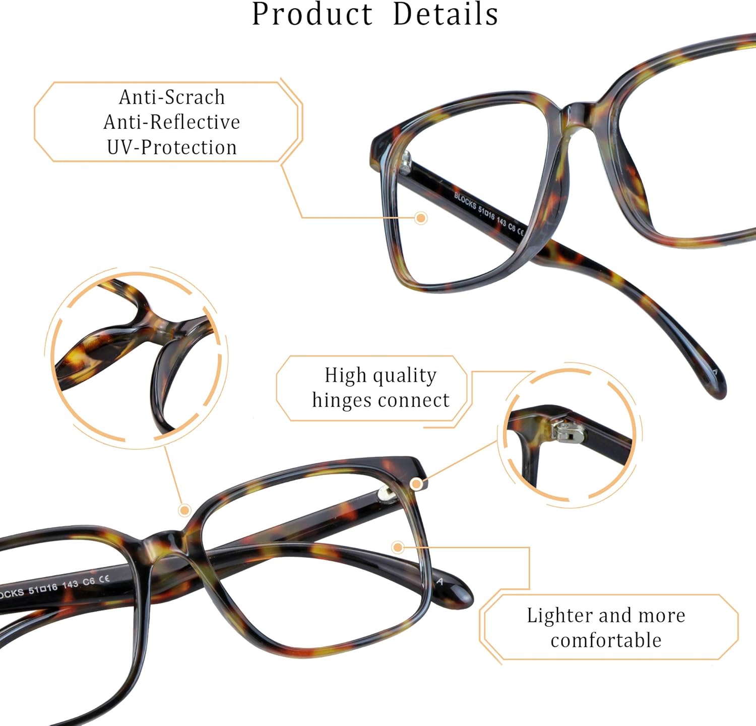 LifeArt Blue Light Blocking Glasses, Anti Eyestrain, Computer Reading Glasses, Gaming Glasses, TV Glasses for Women Men, Anti Glare (Amber, 0.25 Magnification)