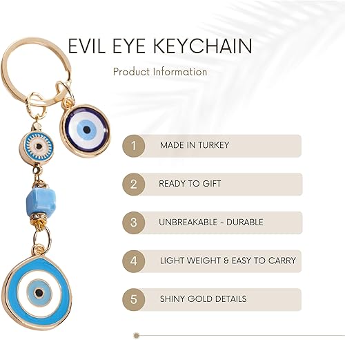 Miniatura 5 de BCS Llavero con dije de mal de ojo, amuleto de buena suerte y protección, llavero de automóvil, accesorios para bolso para mujer