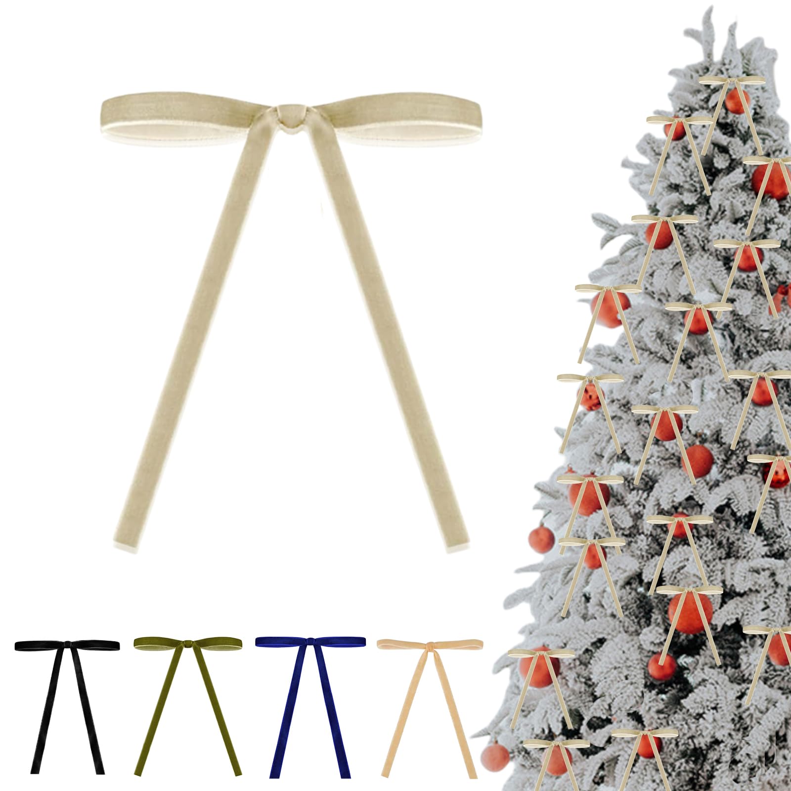 36P Christmas Off-White Velvet Bows,5x7in Christmas Tree Bows with Twist Ties,Vintage Wedding Velvet Ribbon Gift Bow,Velvets Bow for Xmas Wreaths Garland Velvets Ribbon Bowfor Holiday Xmas Tree Décor