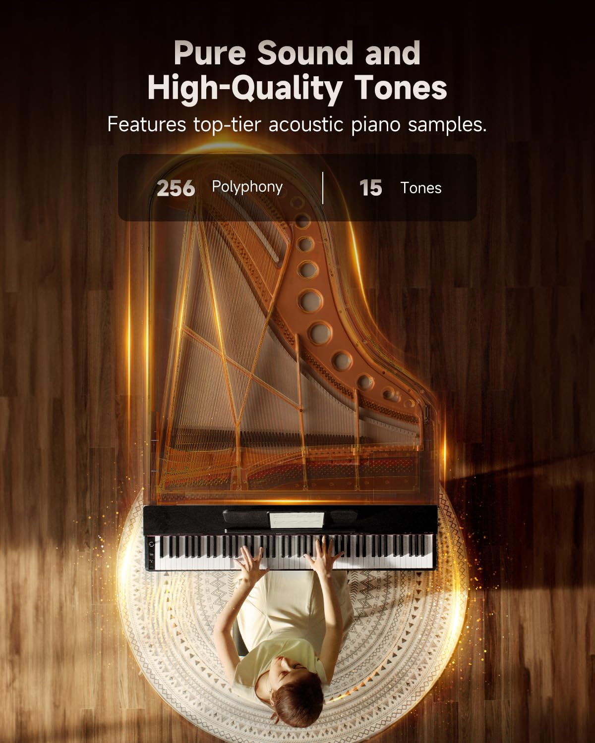 Donner OURA S100 88 Key Weighted Keyboard Piano mit 3 Demo Songs, 15 Tones, Bluetooth Audio/MIDI, Home Digital Piano für Anfänger, Fortgeschrittene, Schwarz