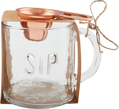 Mud Pie Sip Glass - Juego de tazas de café de cristal 1 34 x 3 pulgadas