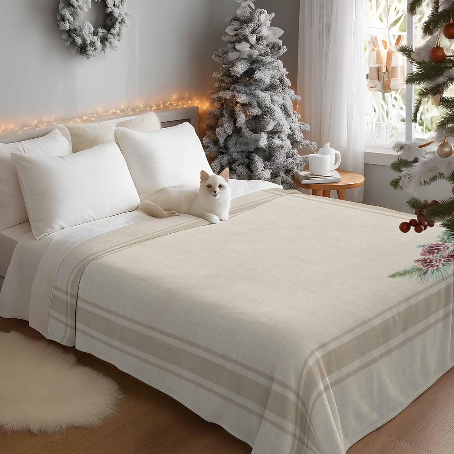 Throw Blanket Vintage Pine Cones,Warm Soft Plush Lightweight Flannel Fleece Blankets Brown Striped,Microfiber Throws for Bed Sofa Couch Camping All Seasons Use 40x50In