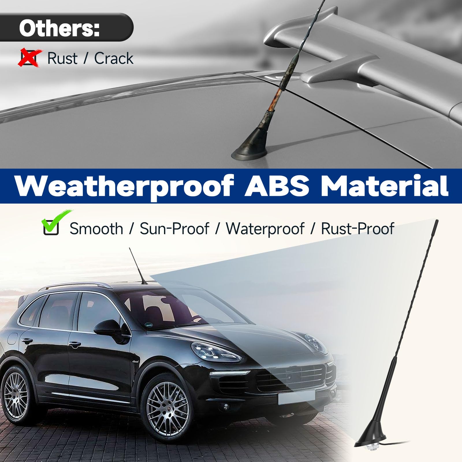Bingfu Antena Radio Coche Antena Coche Universal FM/Am de Montaje en Techo con Base de Montaje, Cable de 5 Metros, Conector DIN para Automóvil, Camión, Receptor de Unidad Principal Estéreo SUV