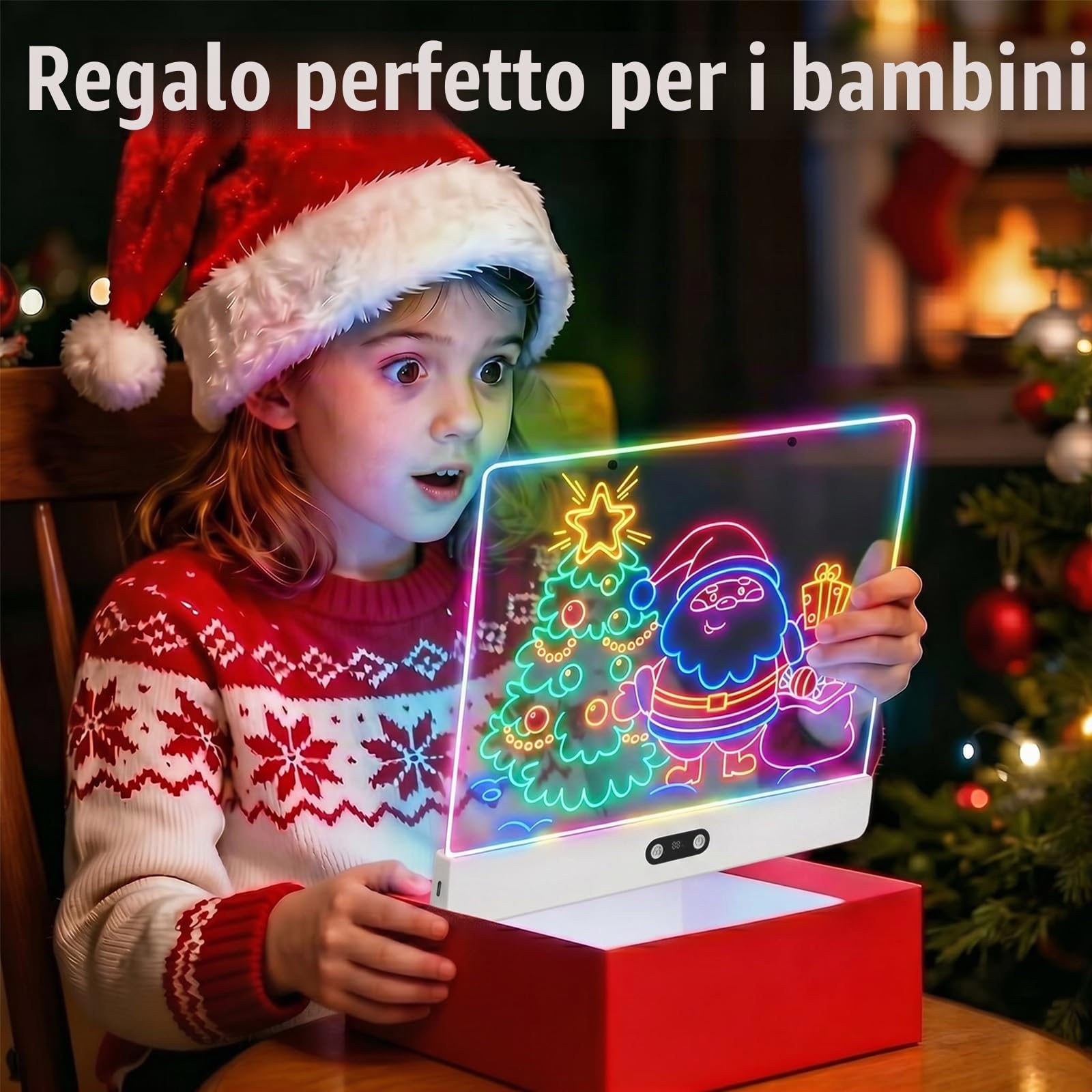2 Set Lavagna da Disegno a LED Ricaricabile per Bambini, Bianco & Rosa | con Luci RGB,Grande Tappetino Luminoso in Acrilico 35x26cm,8 Colori Statici & 3 Modalità Dinamiche,Supporto Nascosto per Arte