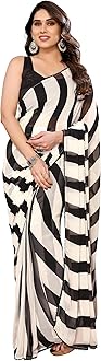 Women's Party Wear Georgette Printed Border Ready To Wear Saree With Unstiched Blouse Piece