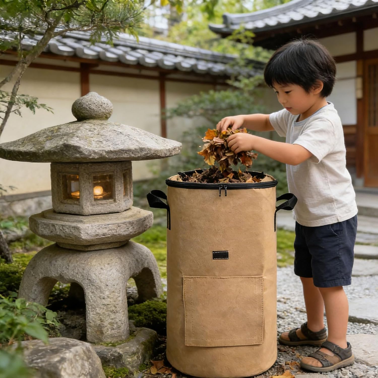 ordinarYone Large collapsing Composting Bin With Strengthened Handles Perfect For Holding Grass Clippings And Organic substance