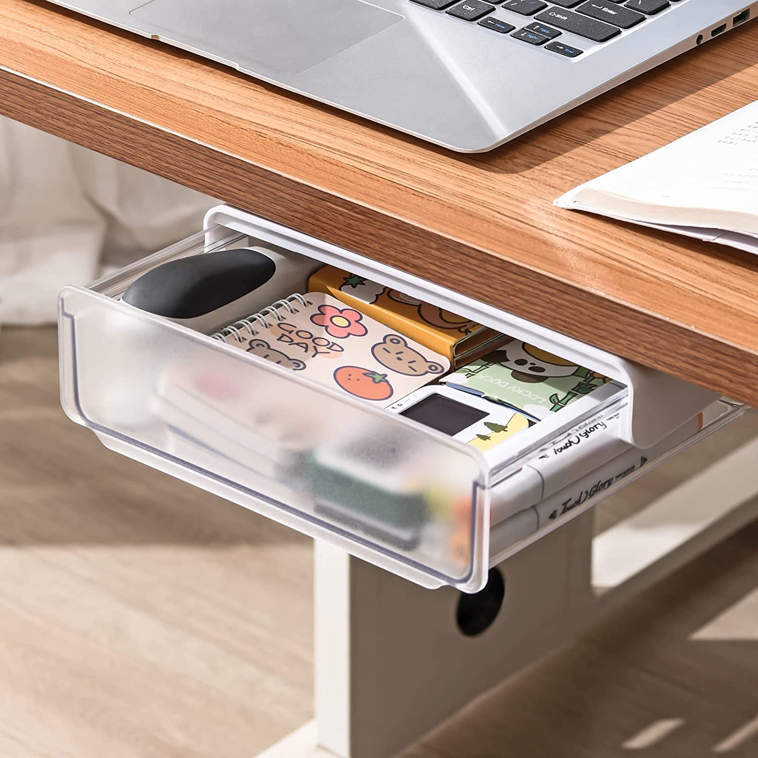 oddpod Premium Under The Table Hidden Drawer/Acrylic Desk Stationary Organiser For Home & Office - White (Large)