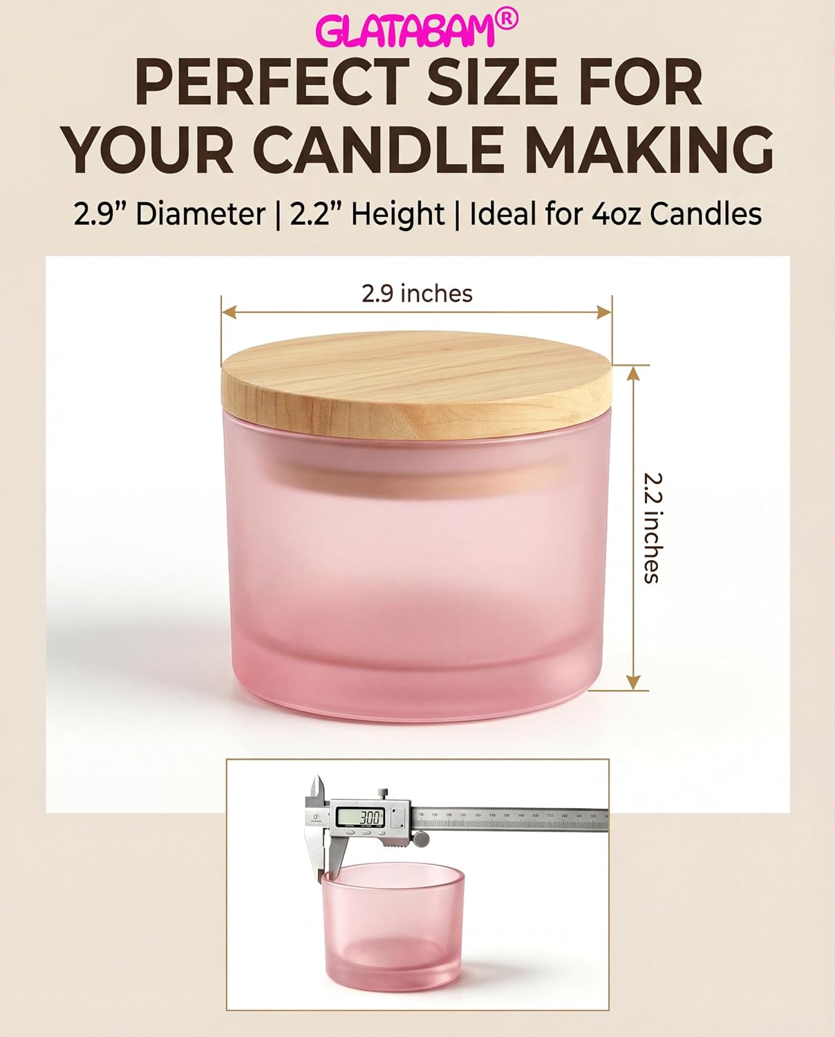 GLATABAM 4 OZ Candle Jars 12 Pack - Bulk Glass Candle Making Jars with Bamboo Lids & Labels, Heat Resistant Empty Reusable Candle Vessel for Containers(Frosted Powder)