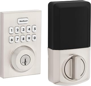 Kwikset Powerbolt 250 10-Button Keypad Satin Nickel Contemporary Electronic Deadbolt Door Lock, Featuring Convenient Keyless Entry, Customizable User Codes and Auto-Locking