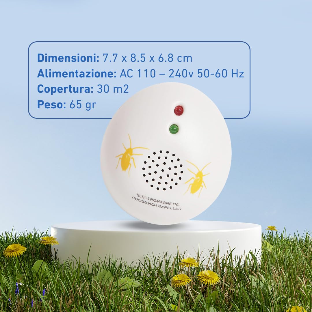 Ozono Casa - Repellente Elettromagnetico per Scarafaggi - Scaccia-Scarafaggi da Inserire nella Presa - Sicuro ed Efficace - Ideale per Aree Interne - Non Tossico - Facile da Usare