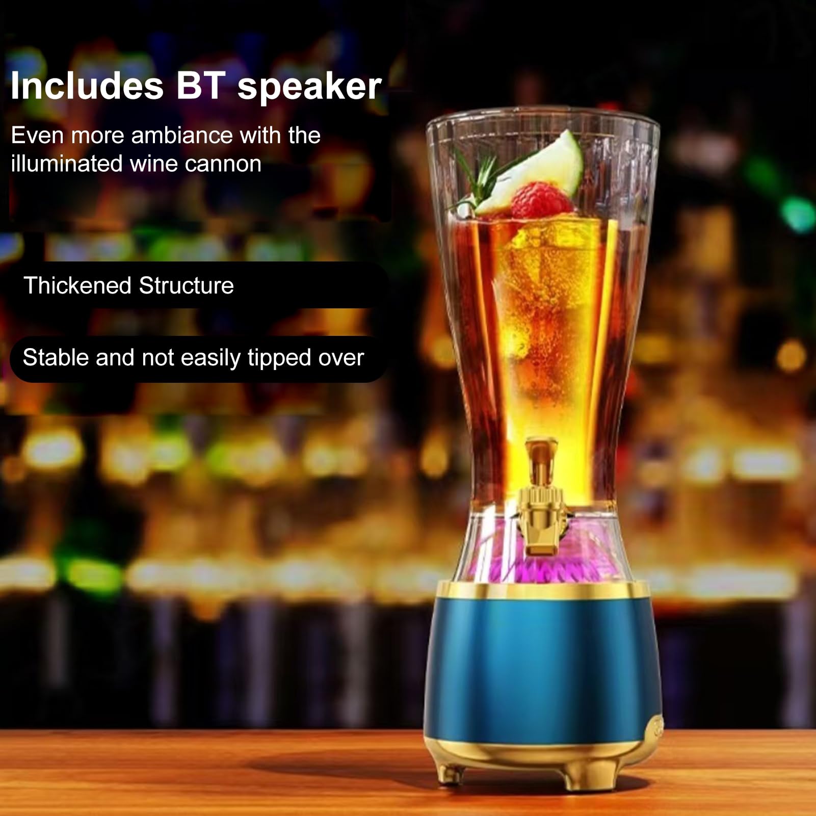 Asixxsix Distributore di Bevande da 2,5L con Altoparlante Bluetooth (BLUE) | Dispenser per bevande 2 in 1, con luci LED colorate, per succhi di birra, feste, bar, intrattenimento domestico