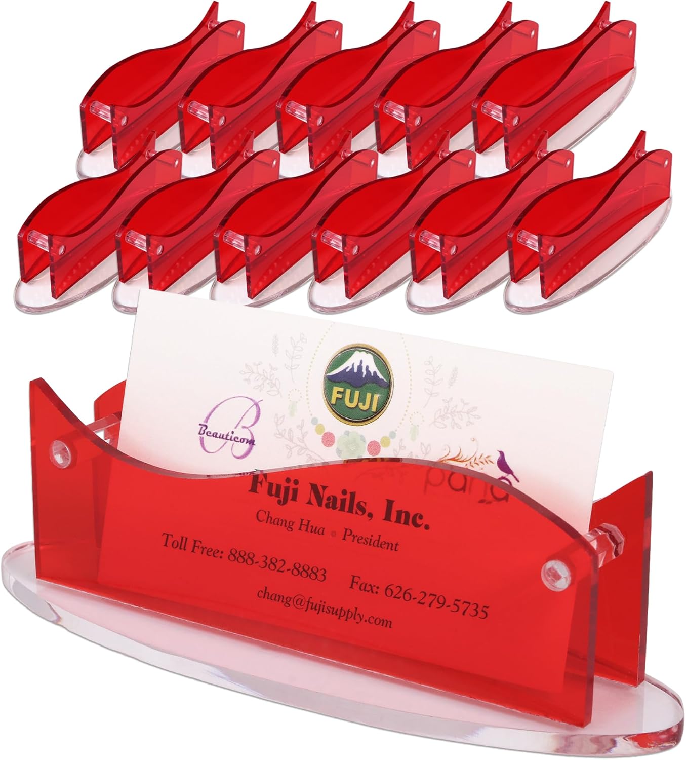 Beauticom Modern Style Business Card Holder Organizer Stand Display for Offices, Receptionist, Salons, and Businesses (Red, 12 Pieces)