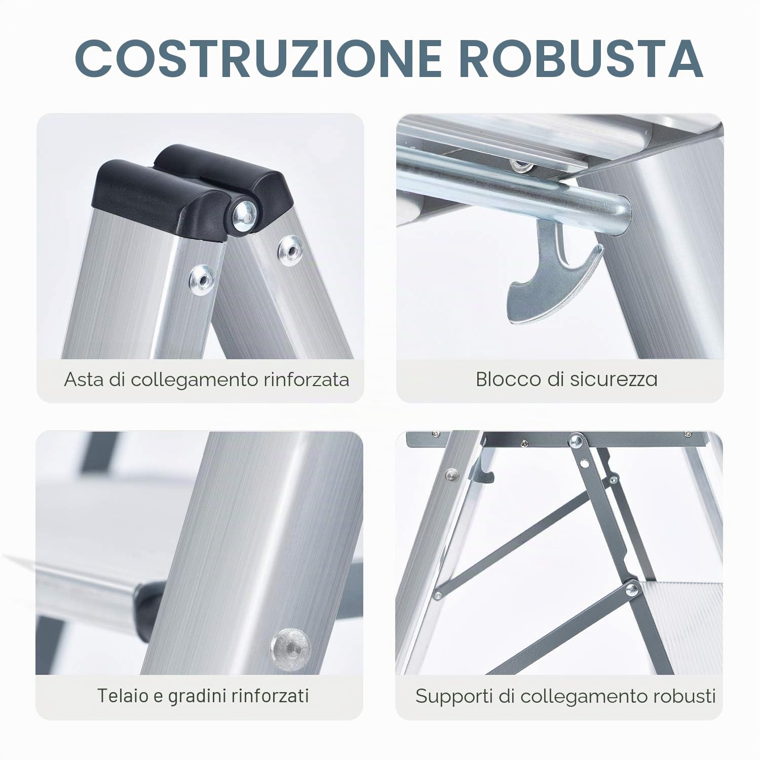 KINGRACK Scaletta pieghevole in alluminio a 3 gradini, sgabello portatile sottile, scaletta di sicurezza per uso domestico con multifunzione (Argento, 3 Passi)