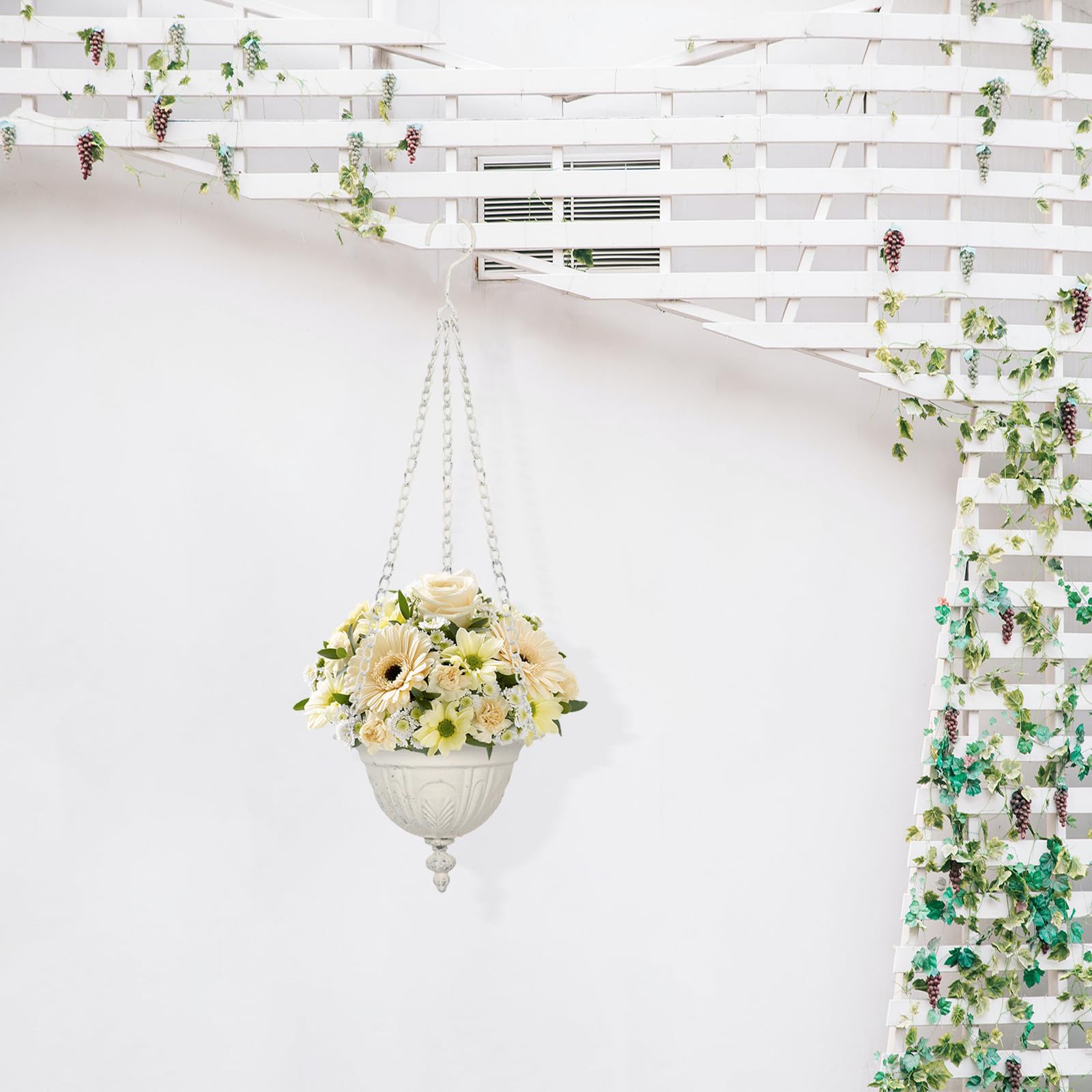2 Stück Hängender Wandpflanzer aus Eisen Weiß Rustikaler Blumentopfhalter für Kräuter und Blumen Wandmontage für Innenbereich und Zaun
