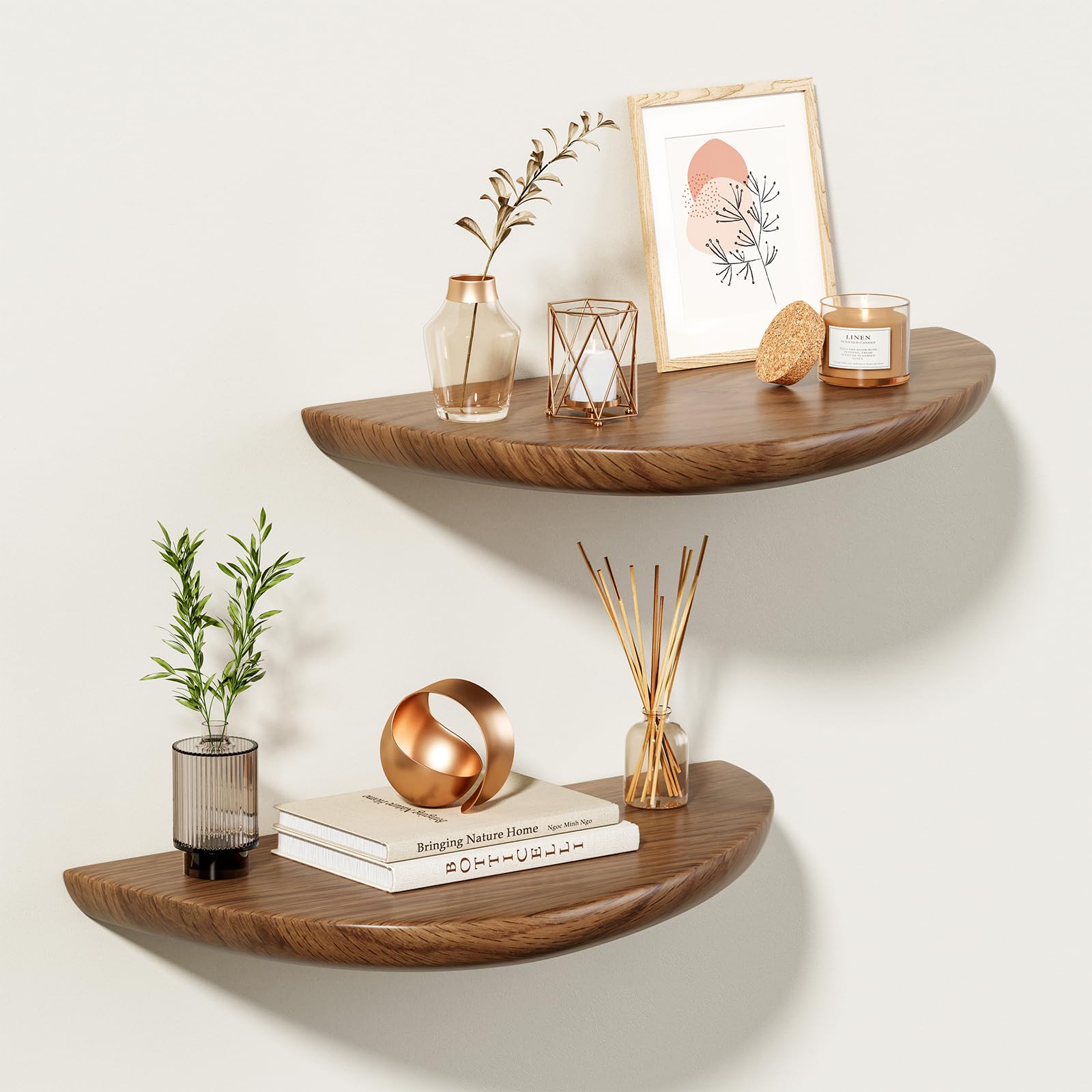 Photo 1 of Sueuapp Solid Walnut Floating Shelves for Wall 15.7 Inch Set of 2, Live Edge Wall Mounted Shelf,Rustic Farmhouse Wooden Floating Shelf,Wood Wall Shelves for Bathroom Living Room,Bedroom,Kitchen