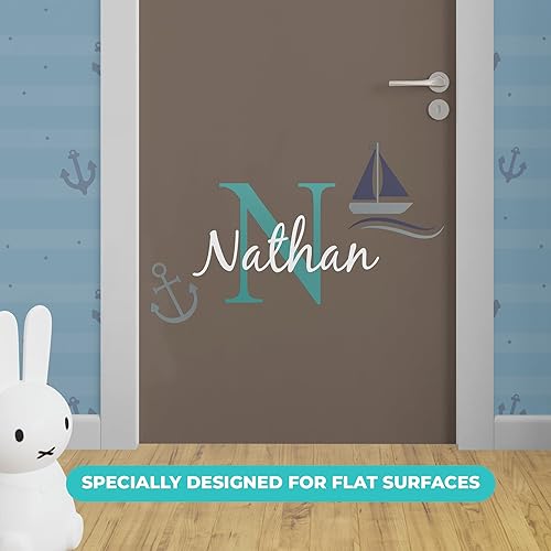 Miniatura 3 de Calcomanías de pared personalizadas de barco y ancla para bebé niña o niño, nombre personalizado e inicial para decoración de pared de guardería,
