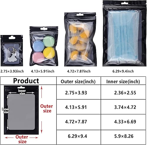 Miniatura 3 de YOTOZU Paquete de 100 bolsas de embalaje resellables Ziplock Mylar a prueba de olores, bolsa de almacenamiento de alimentos para ventana plana