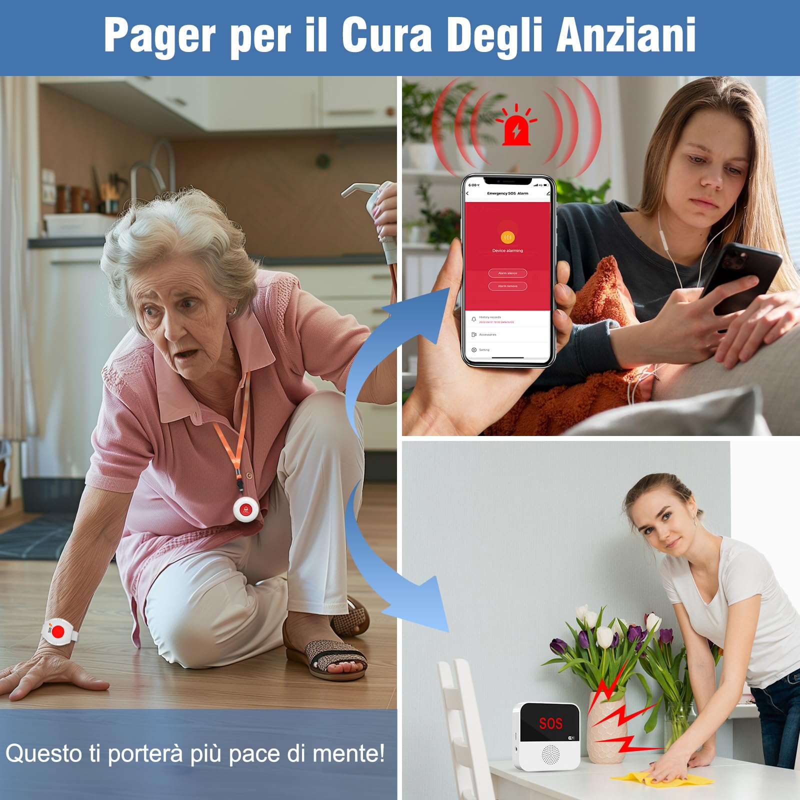 ChunHee Bracciale di Emergenza per Anziani Tuya WiFi Smart Wearable Senior Emergency Bell Alert System for Elderly Patients Disabled, Children (only supports 2.4GHz Wi-Fi)