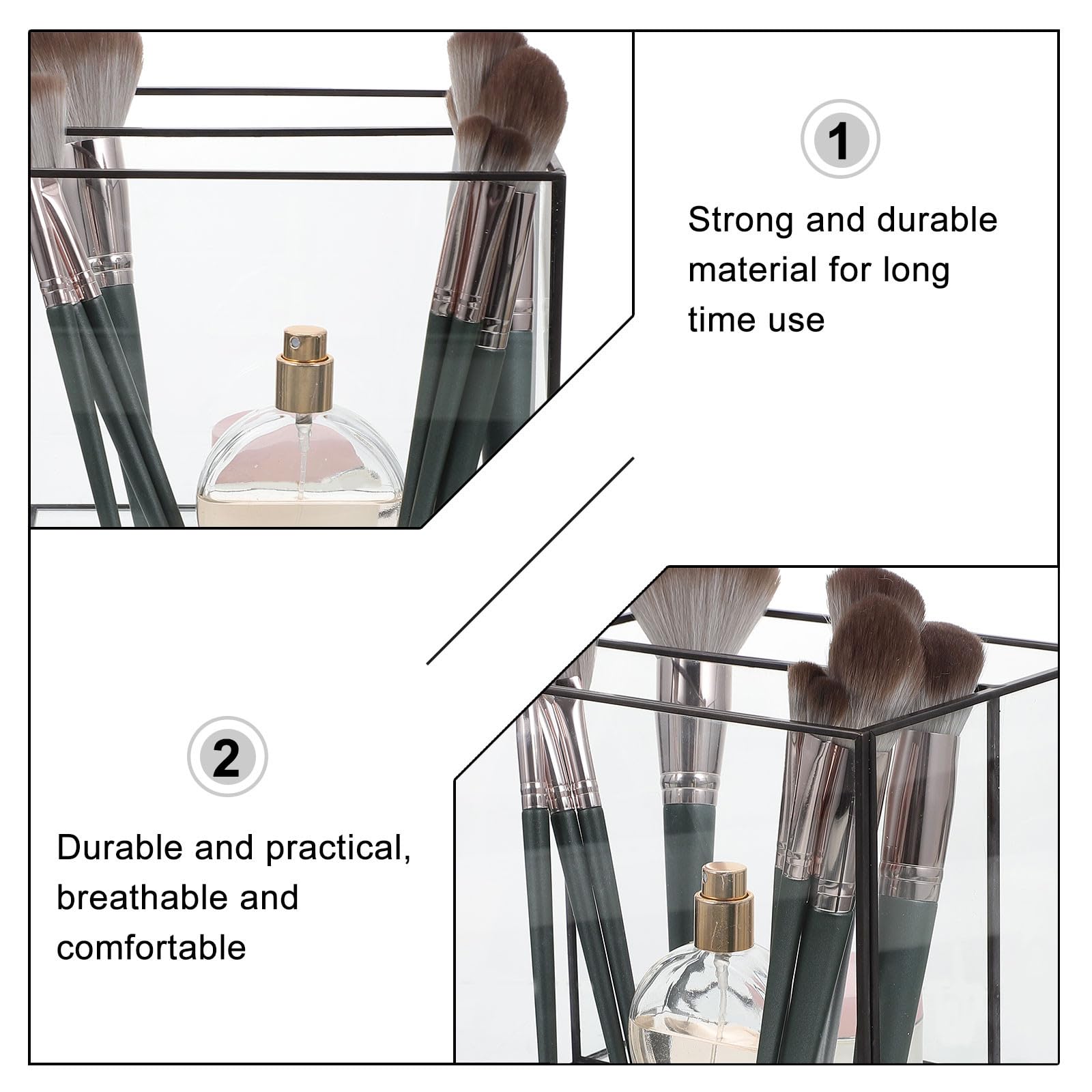 ERINGOGO Boîte de Rangement Cosmétique et Bijoux Verre Compartiments Organisation Compacte pour Maquillage et Accessoires Usage Domestique Cuivre Noir