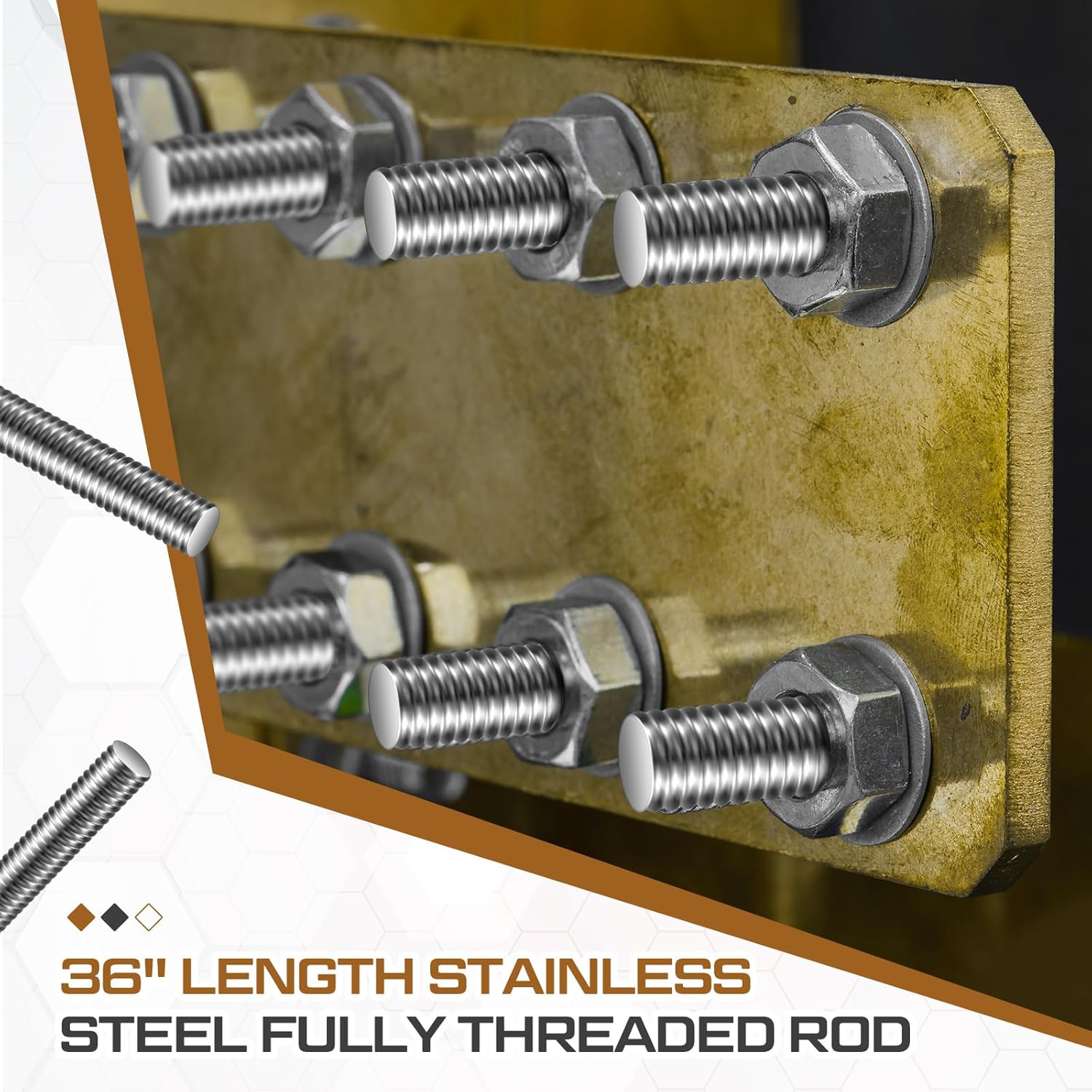 Blulu 4 Pcs 3/8"-16 Fully Threaded Rod, 36" Length, 304 Stainless Steel Long Threaded Screw, Right Hand Threads