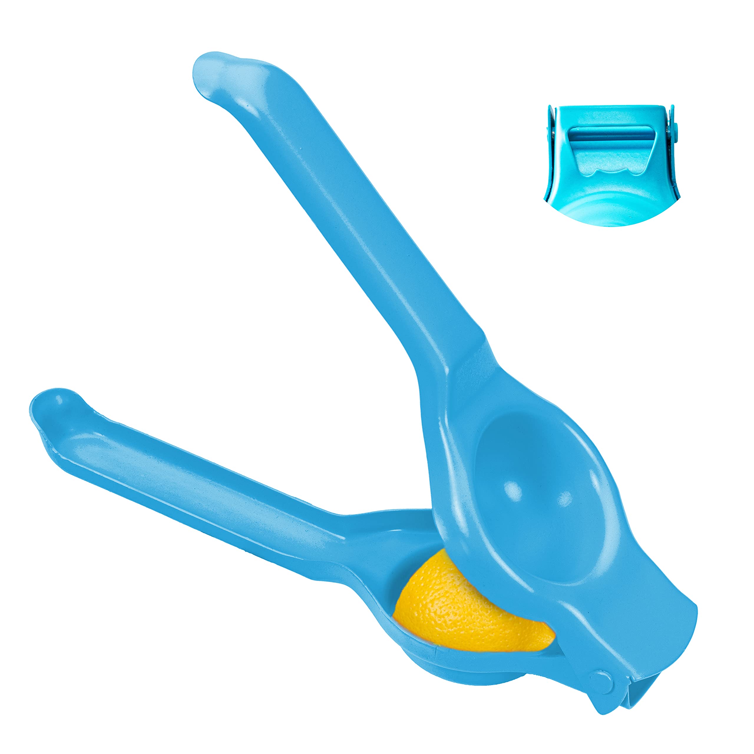 AXIOMStainless Steel Lemon Squeezer with inbuilt Bottle Opener. Heavy Duty Hand Press instant juicer for Lemonade & Citrus Juice. Blue