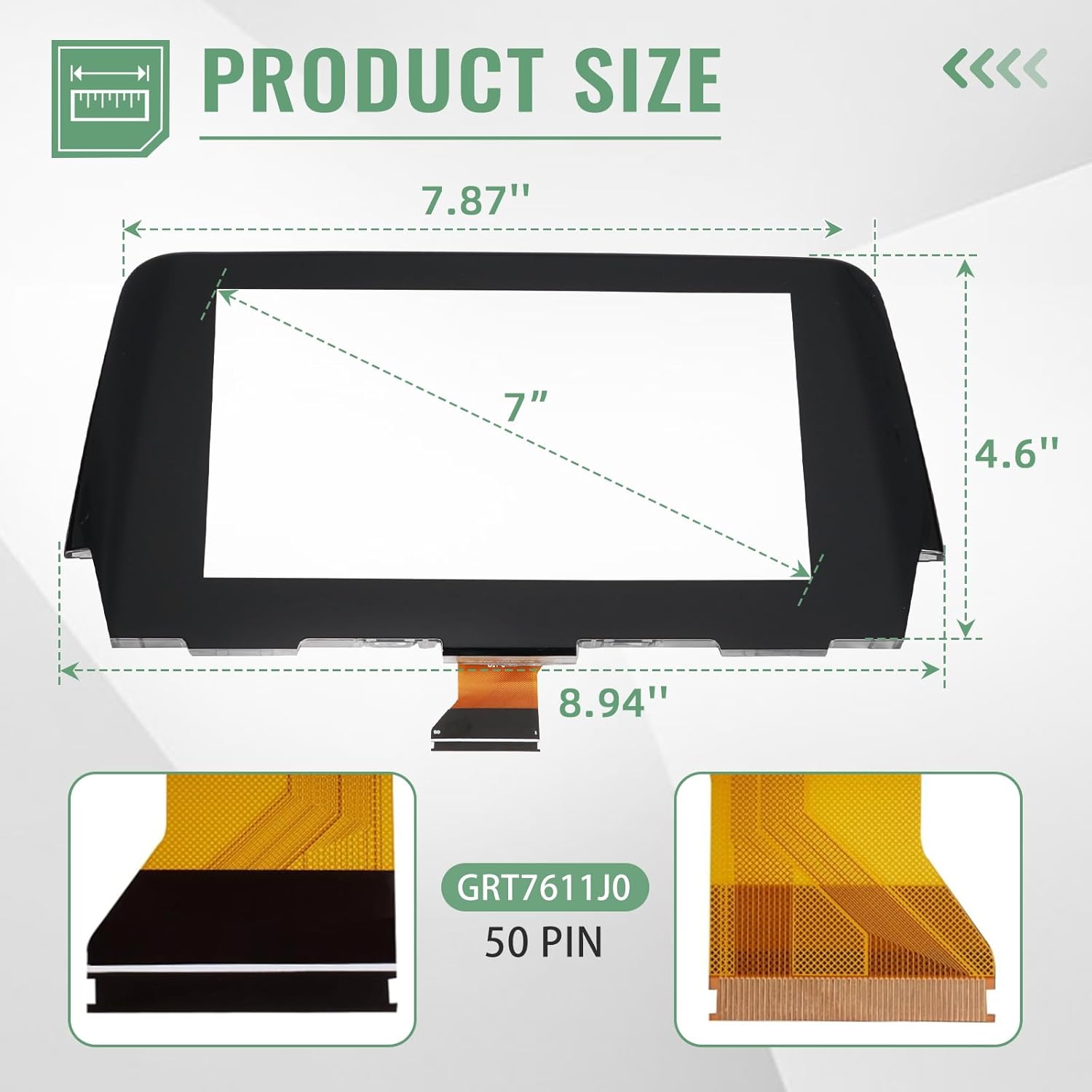 Touch Screen Digitizer, 7'' Touchscreen Replacement for Mazda 6 2017 2018 2019, 50-Pin Anti-Glare Display Glass, Radio Screen Digitizer Replaces GRT7611J0 GRT7611J0A GRT7611J0B