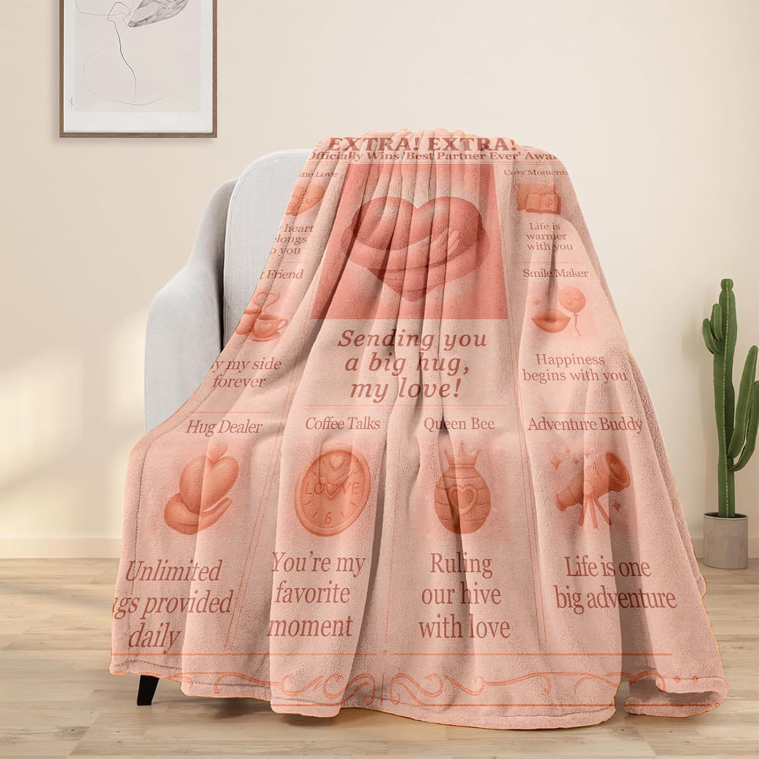 To My Wife Blanket, Romantic Gifts for Her, Warm Hugs Flannel Throw Blanket, Wedding Anniversary Birthday Valentines Gifts for Wife from Husband, Best Wife Ever Gift, Queen Bee Love Blanket 60x50in - Image 2