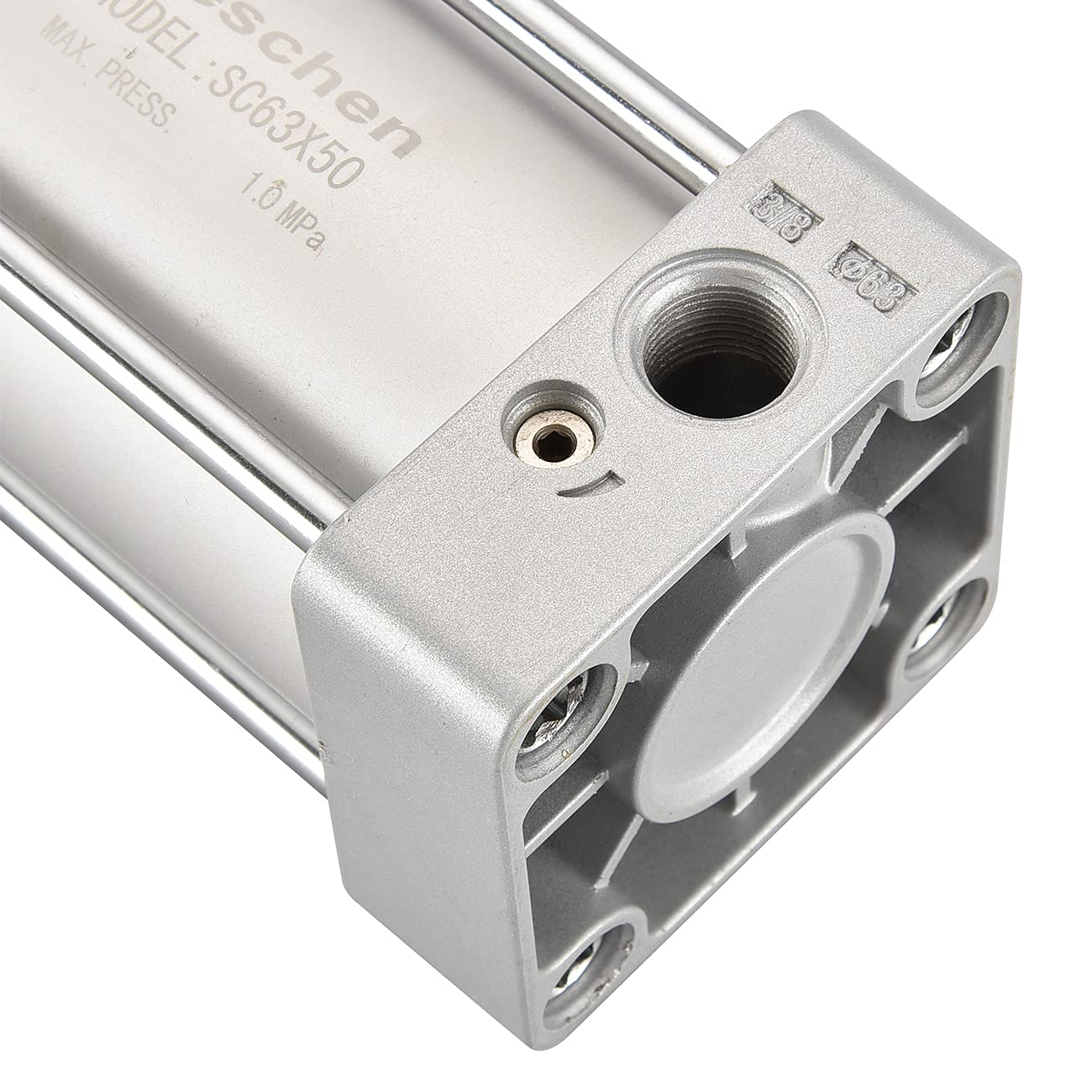 Heschen Tie-Rod Pneumatic Air Cylinder, SC 63-50, 63mm Bore, 50mm Stroke, PT 3/8 Port, Double Acting, Adjustable Cushion, Self-Lubricating Actuator for Industrial & Woodworking